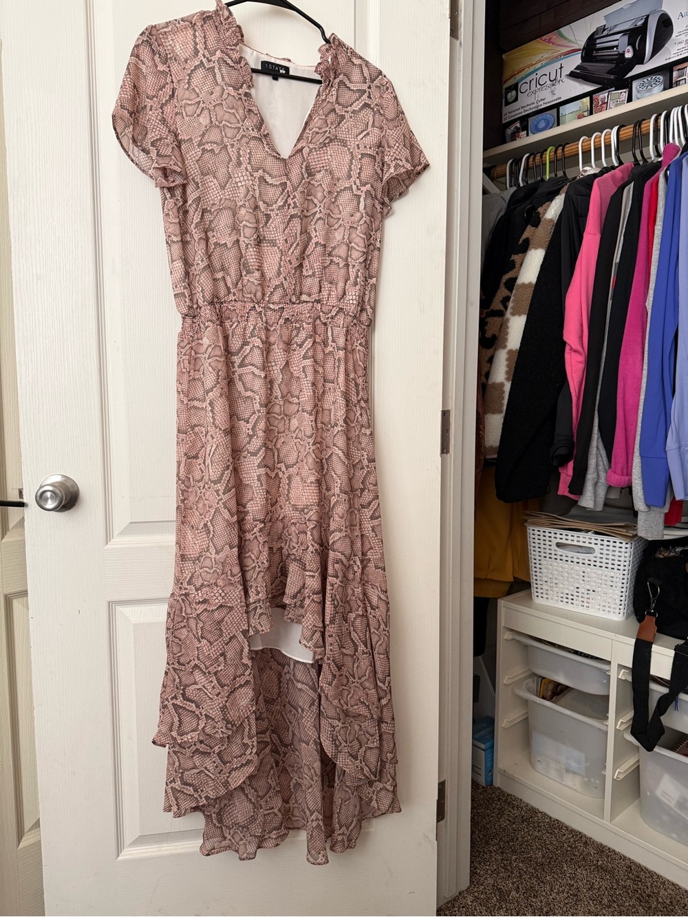 Snakeskin High-Low Midi Dress